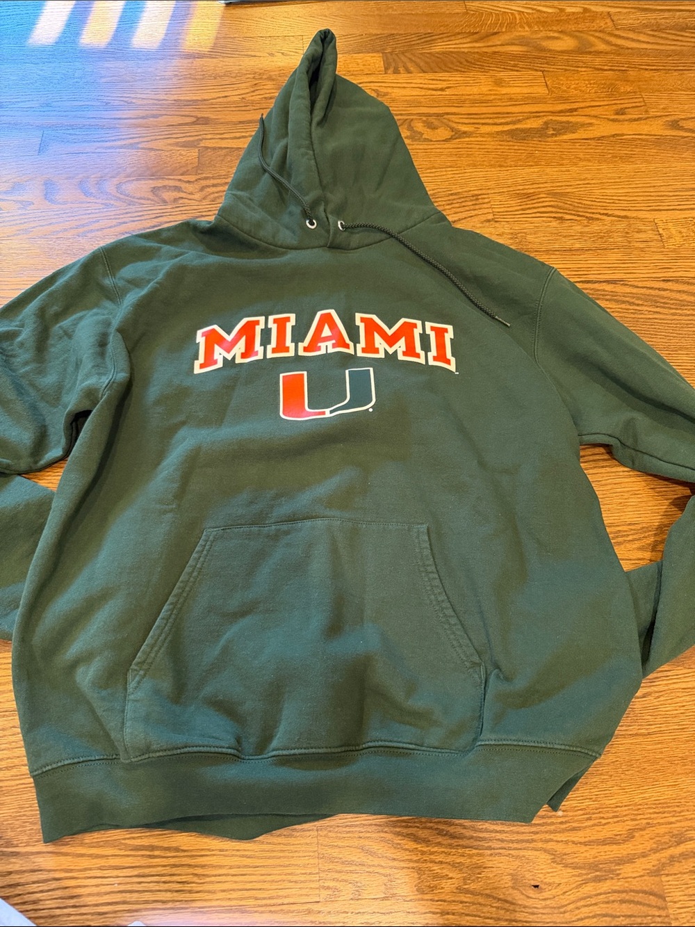 Champion Miami Green Crewneck Hoodie with Orange & White Logo Size Large